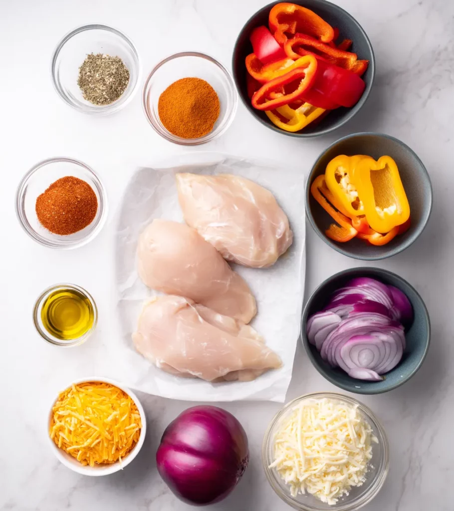 Cheesy Baked Fajita Chicken ingredients by Pearl recipes