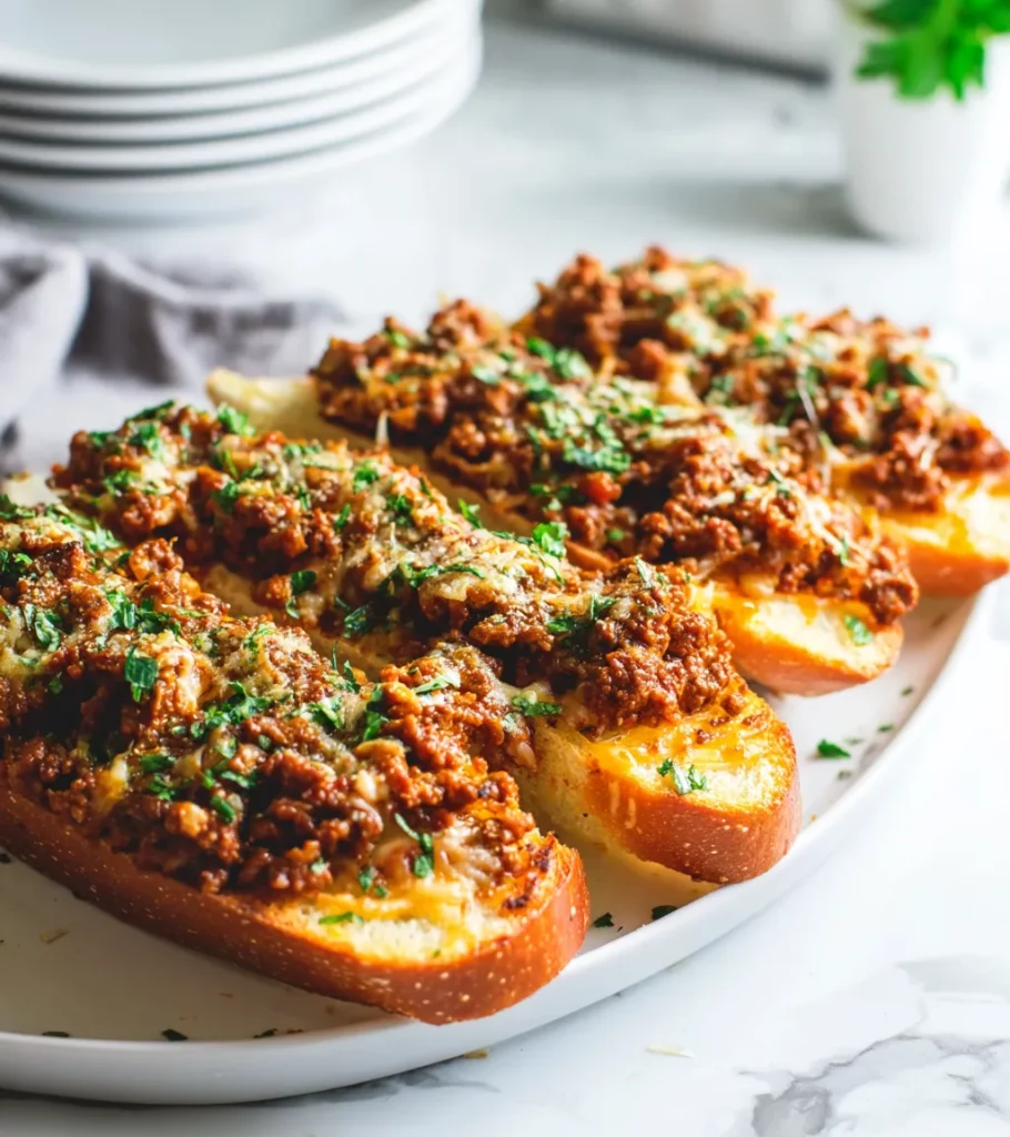 Sloppy Joe Garlic Bread recipe by Pearl recipes 3