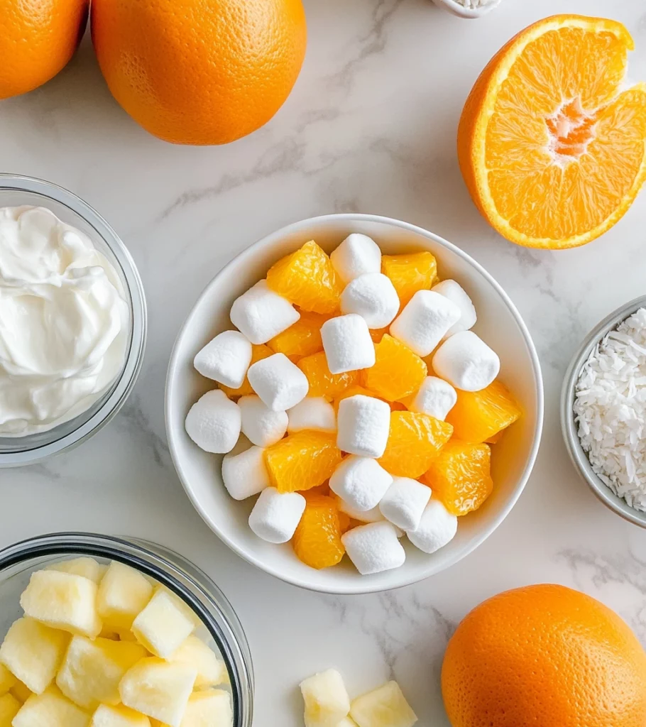 5 Cup Salad ingredients by Pearl recipes.