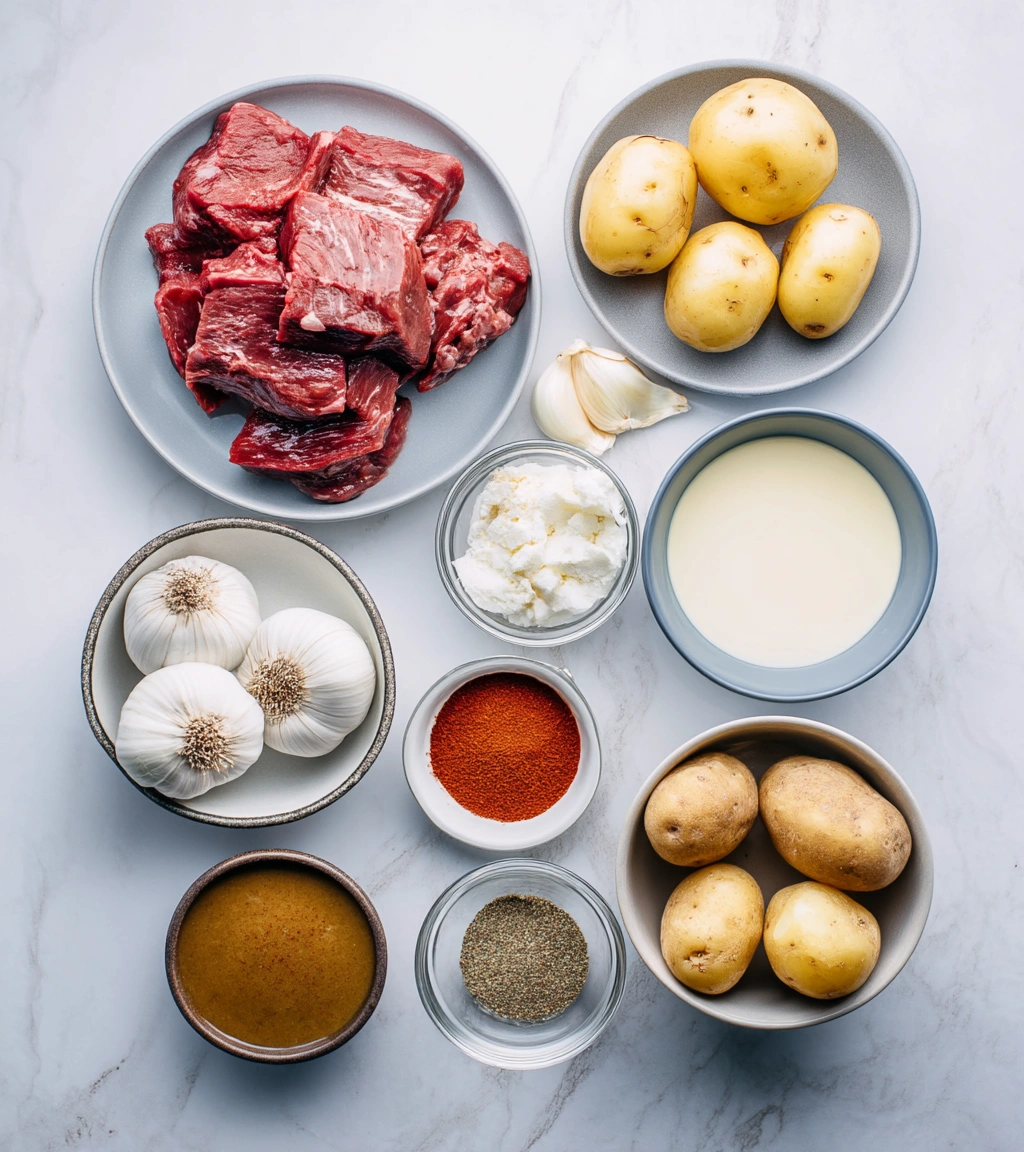 Beef Stroganoff with Potatoes ingredients by Pearl recipes.