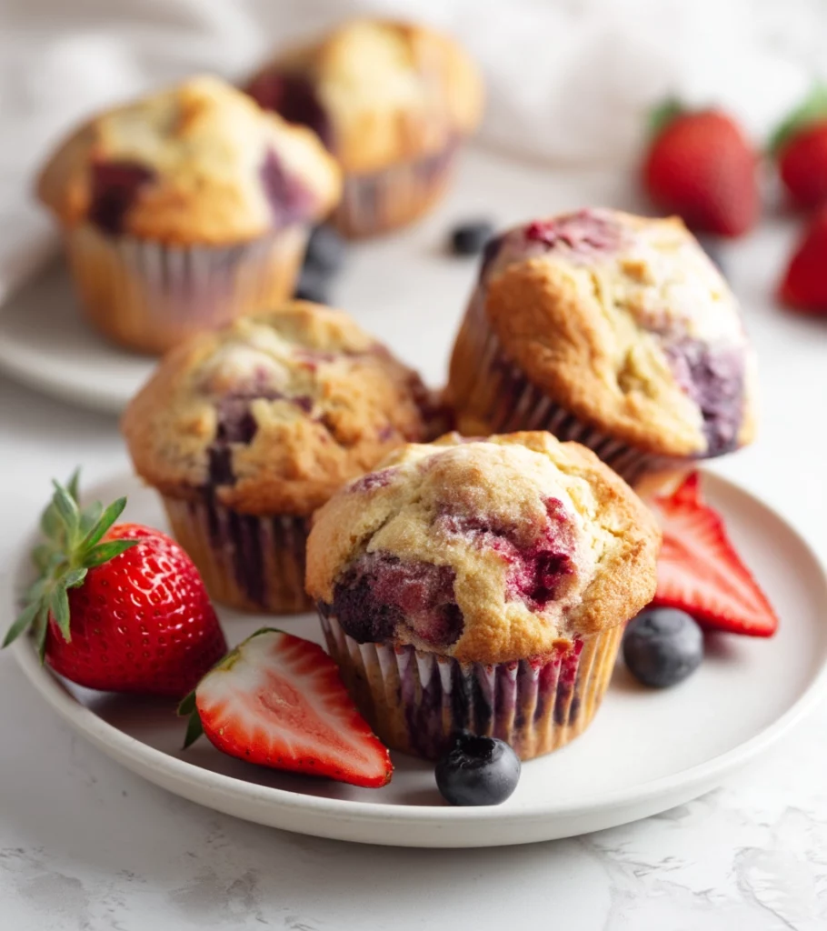Strawberry-Blueberry Muffins ingredients by Pearl recipes.